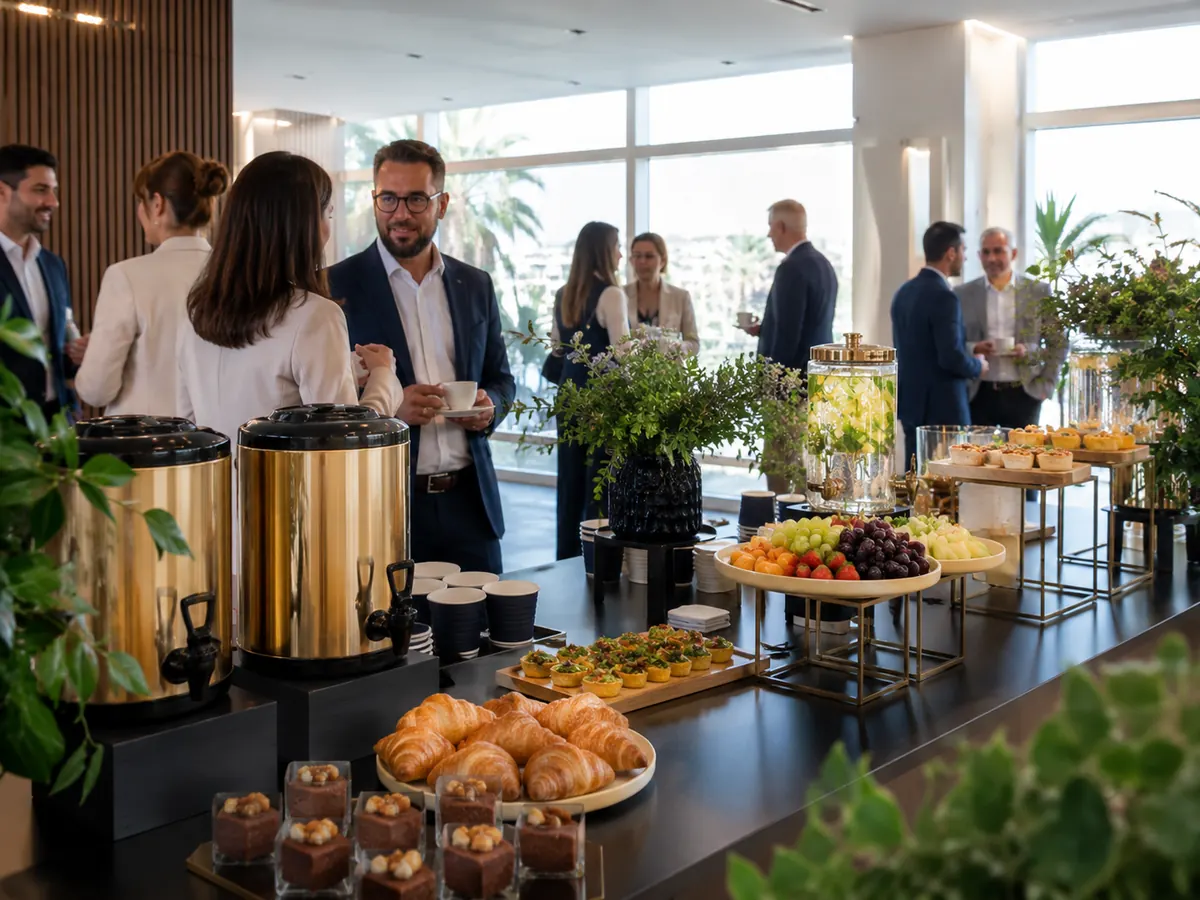 Coffee break corporativo con buffet elegante